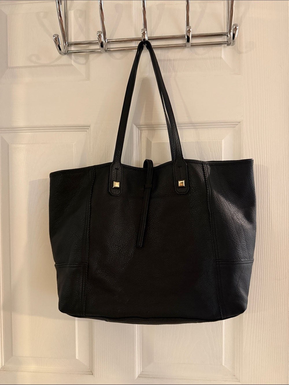 Stella & Dot Black Leather Tote with Gold Accents
